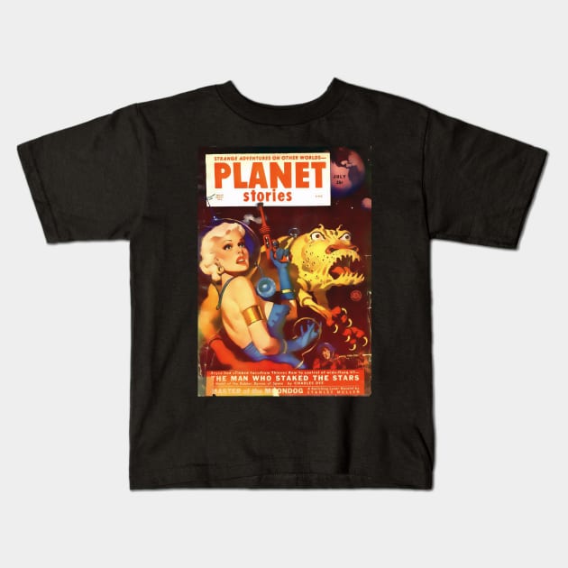 Sci-Fi cover Planet Stories (V2) Kids T-Shirt by Psychosis Media